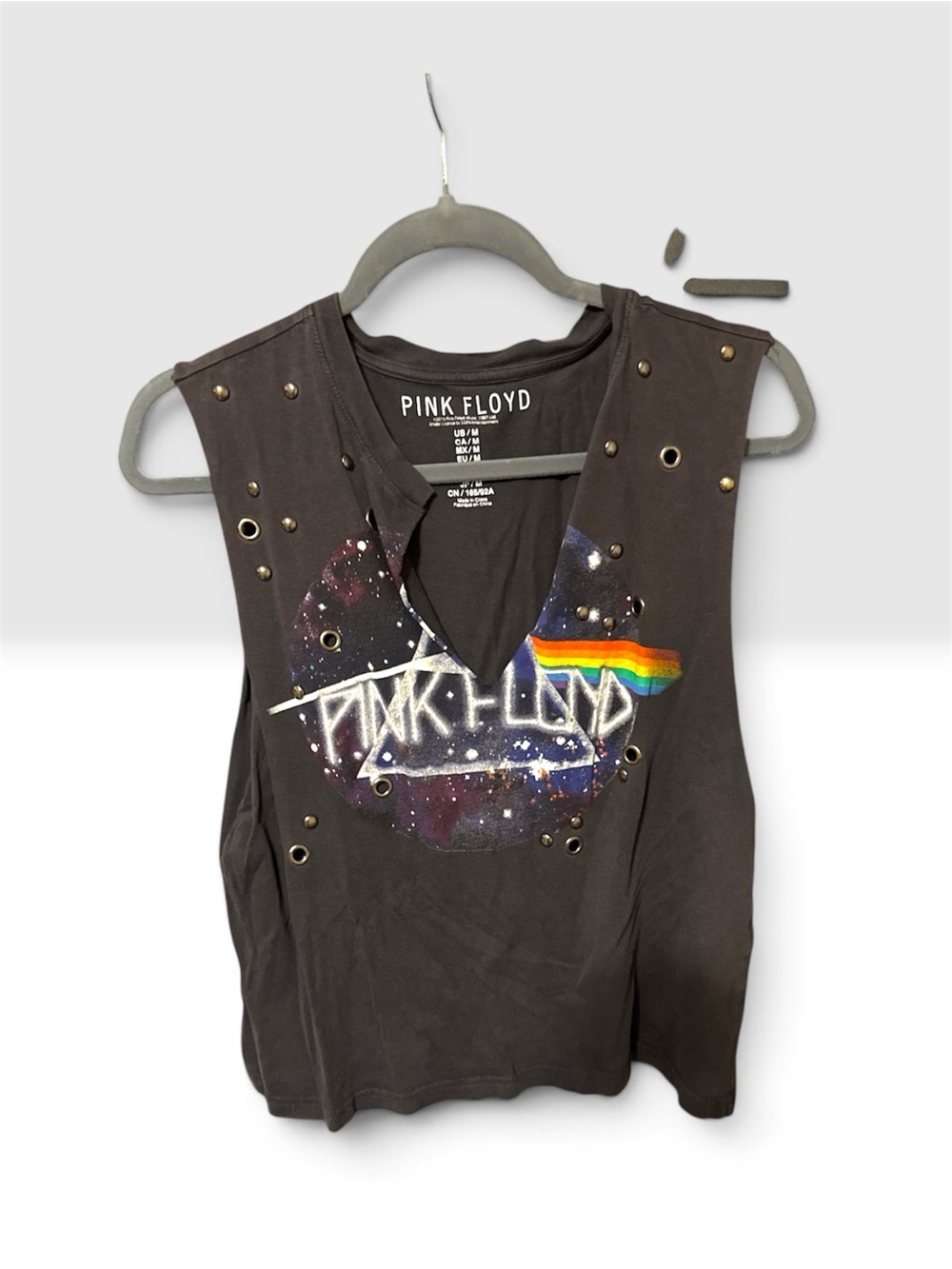 Pink Floyd Sleeveless Band Tee - Black with Rainbow Graphic Studs Grommets